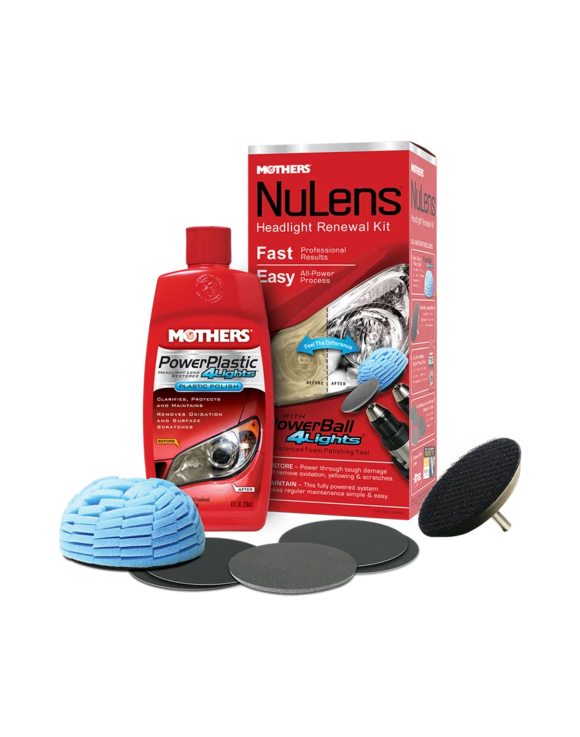 07251 – MOTHERS Headlight Restoration Kit, With Drill Powered Buffer/ 8 Ounce Polish/ Four Lens Restoration Discs/ 3 ...